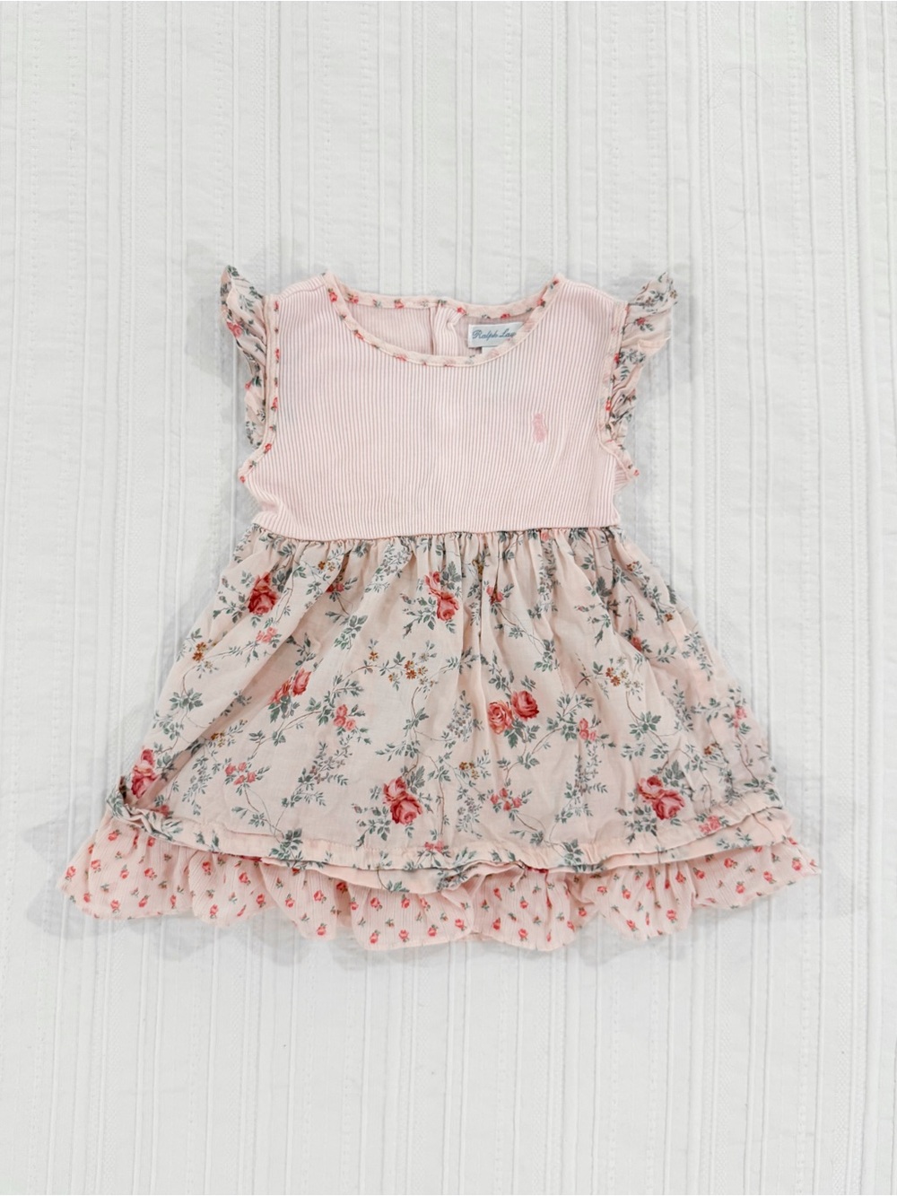 Ralph Lauren Baby Girl 100% Cotton Pink Floral Cottagecore Dress 9M